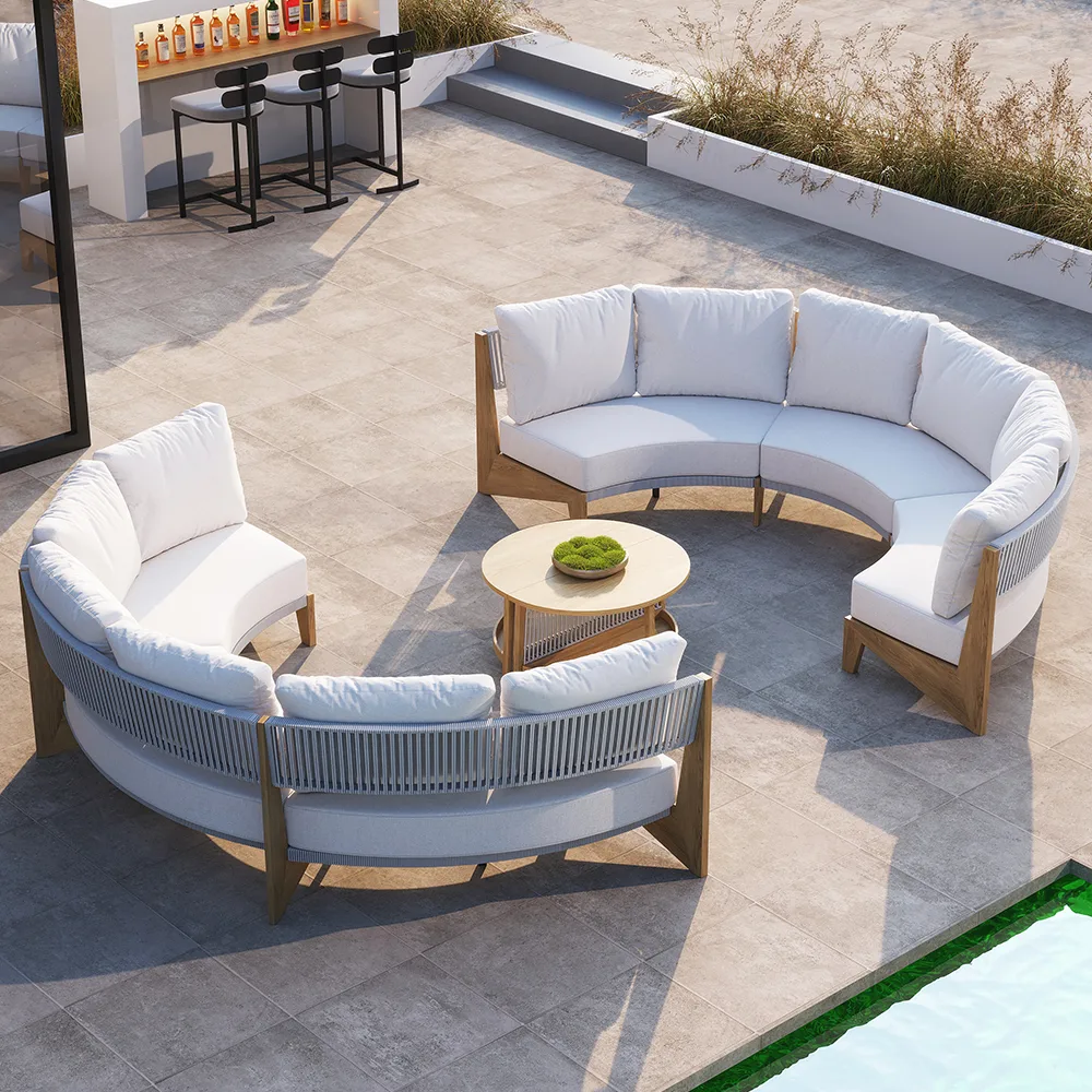 8 Pieces Farmhouse Curved Modular Outdoor Patio Sectional Sofa Set with Coffee Table — image 2