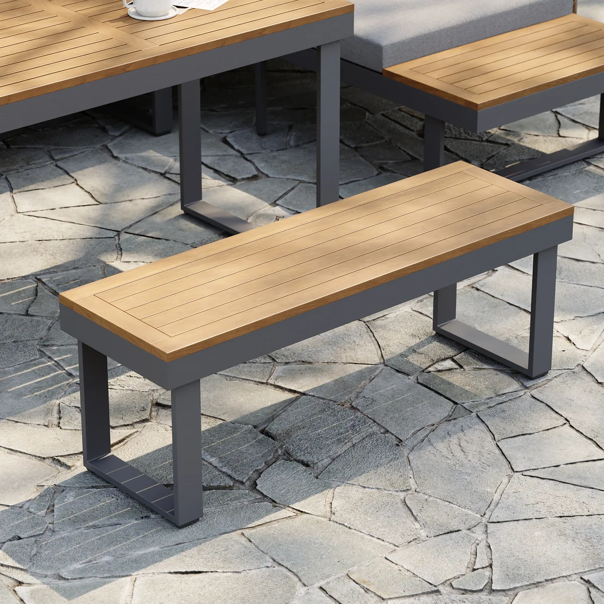Slatera Outdoor Acacia & Aluminum Modular Sofa Set in Dark Gray with Black Cover — image 28