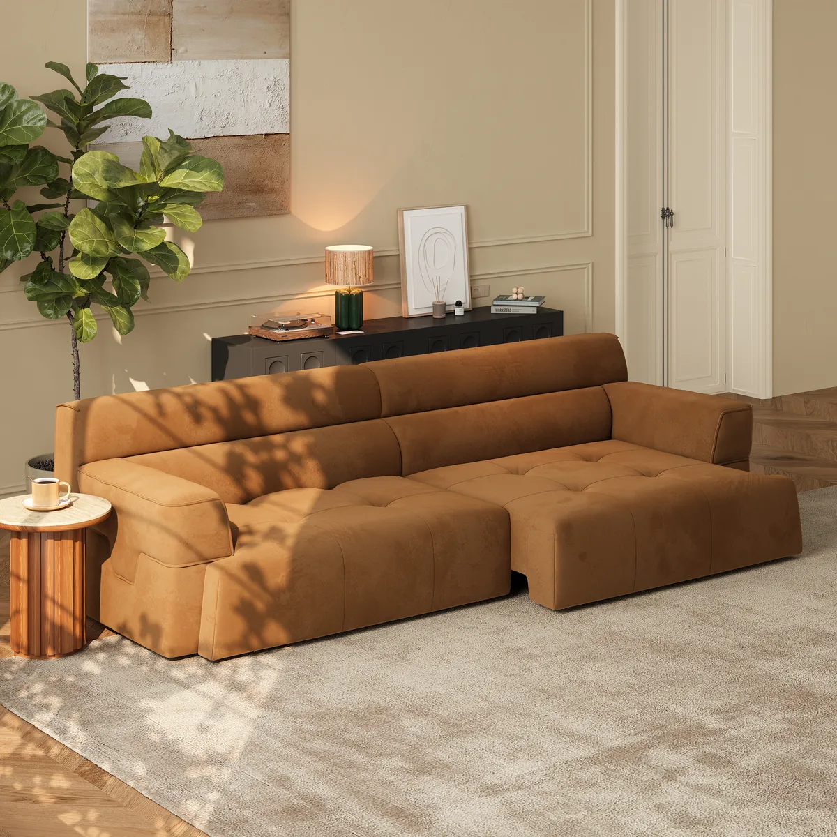 121" Performance Velvet Power Convertible Sleeper Sofa