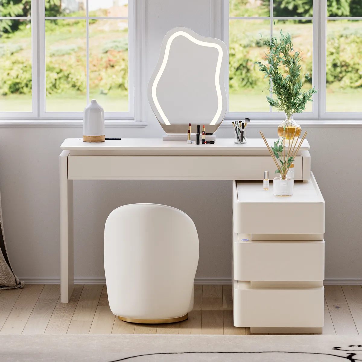 47" Smart Makeup Vanity Retractable Dressing Table with Mirror & Lights — image 5