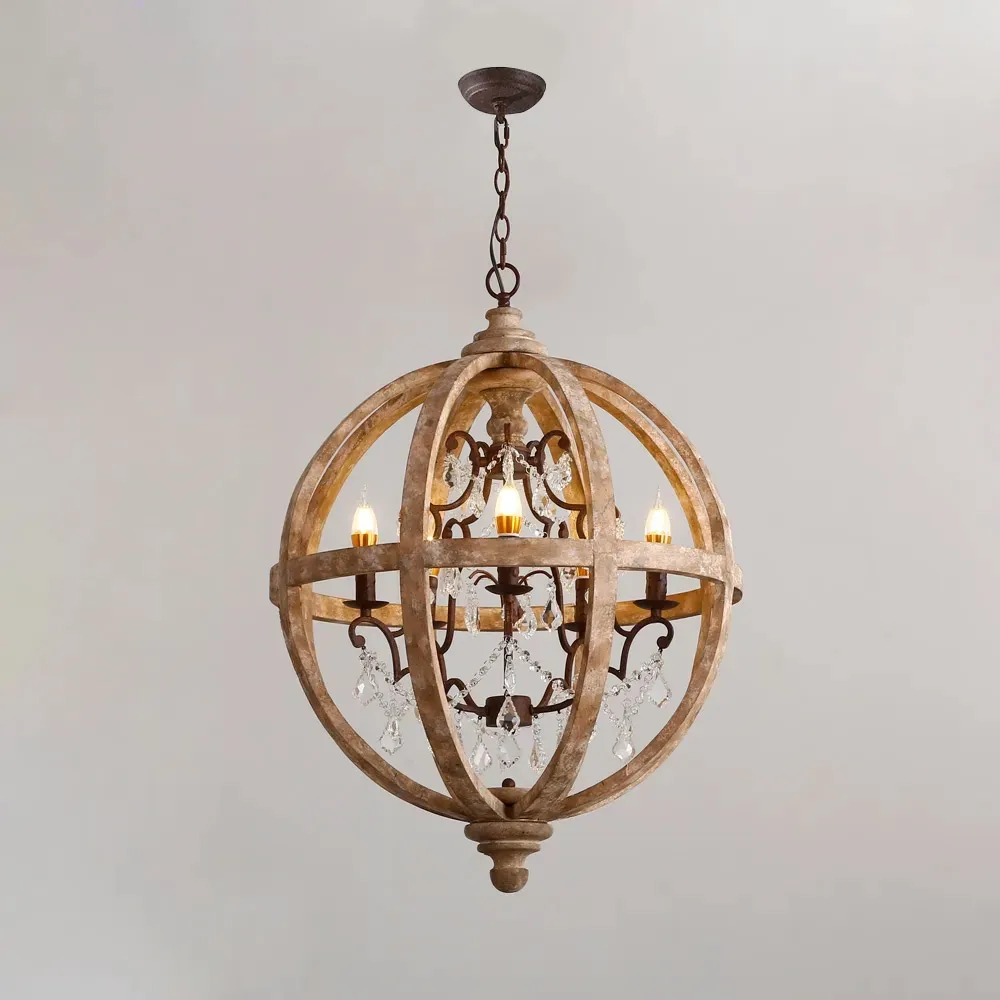 Rustic 5-Light Globe Chandelier Weathered Wooden Ceiling Light — image 8
