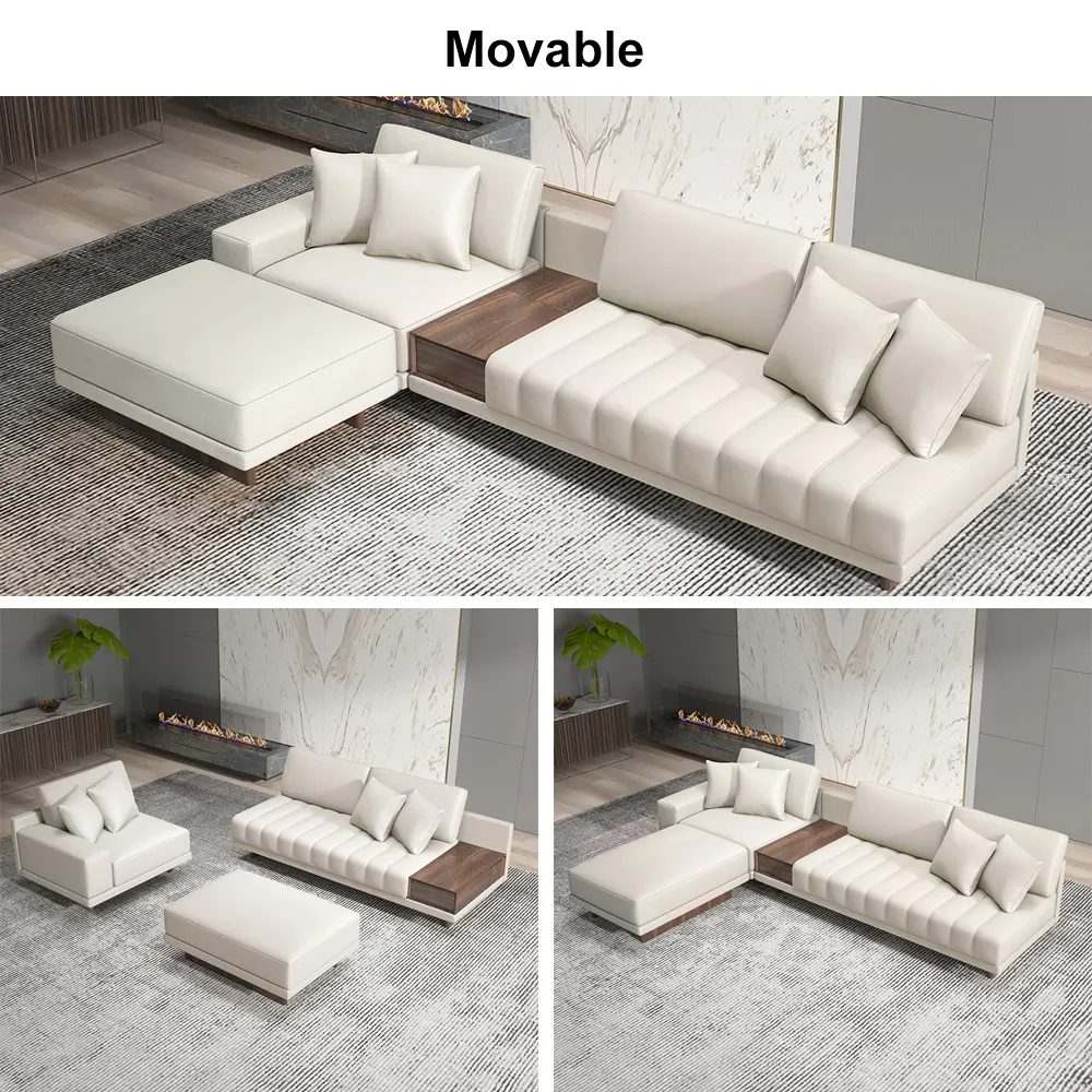 126" L-Shaped Off-White Modular Sectional Sofa with Ottoman for Living Room — image 19