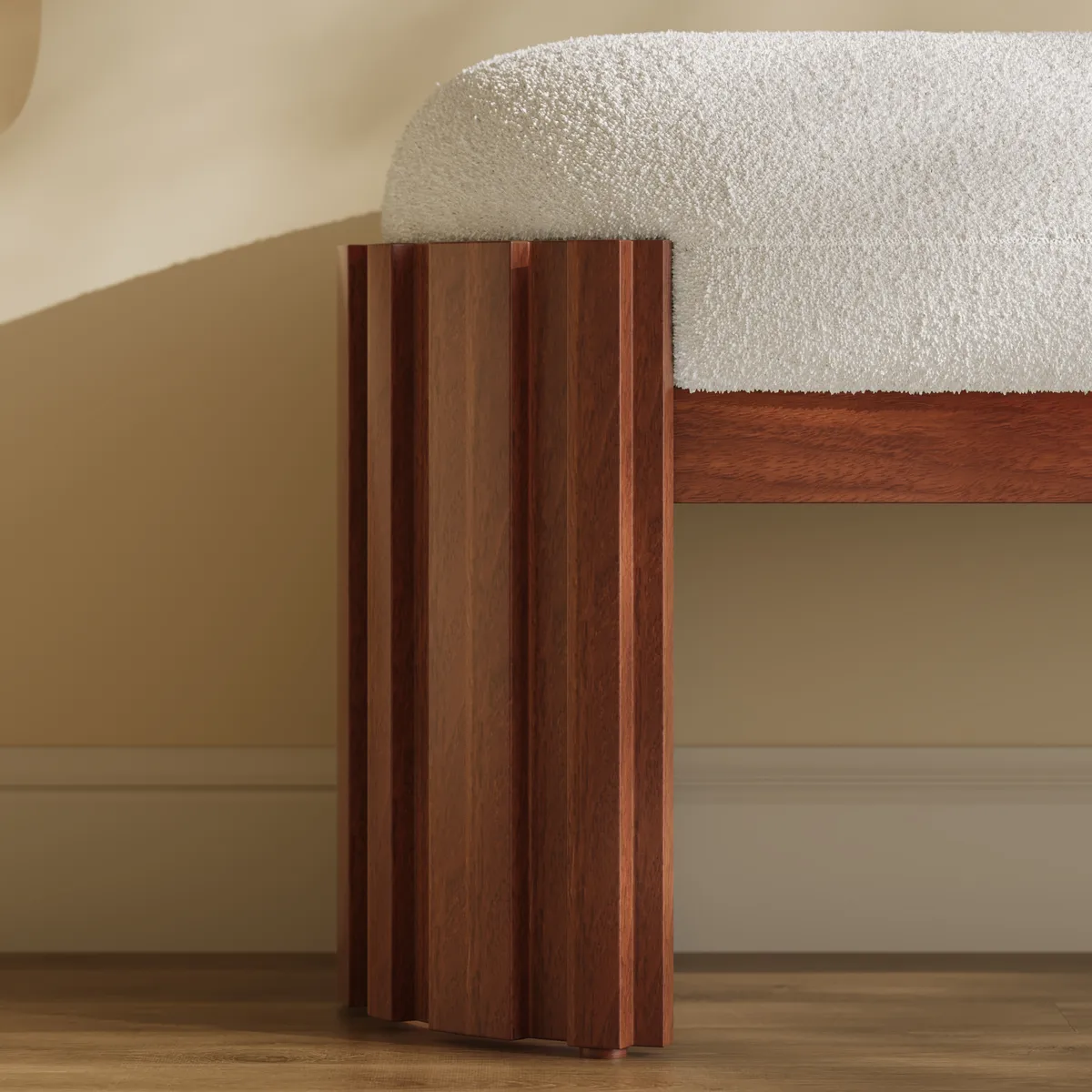 Aura 47” Walnut Wooden Boucle Upholstered Entryway Bench — image 7