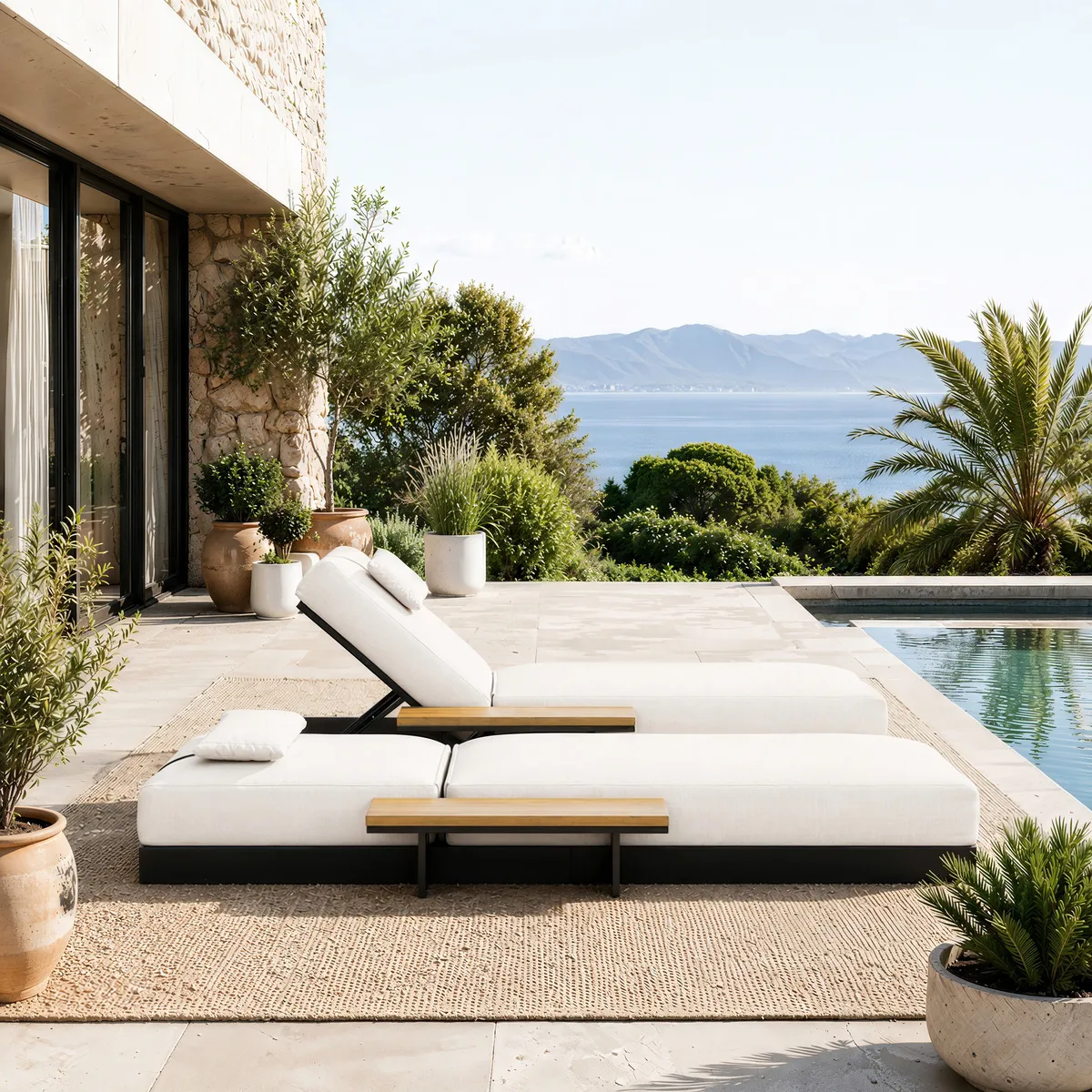 Tevara Single Outdoor Teak & Aluminum Adjustable Chaise Lounge with Black Cover — image 28