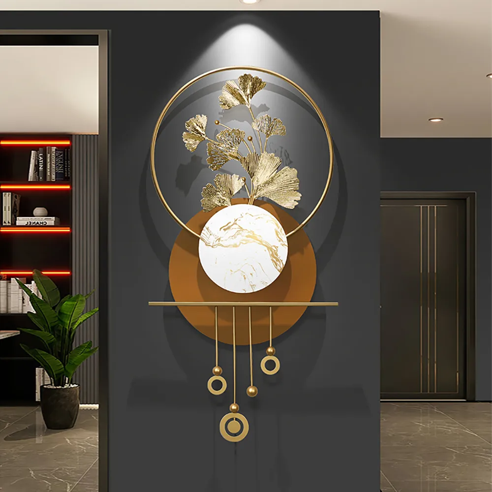 46.5" Modern Metal Wall Decor with Elegant Gold Ginkgo Leaf & Marble for Living Room — image 3