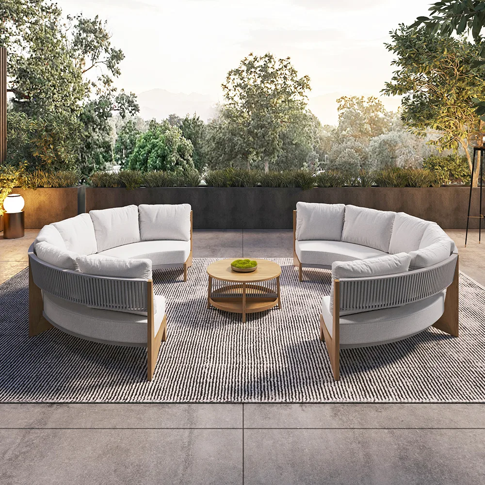 8 Pieces Farmhouse Curved Modular Outdoor Patio Sectional Sofa Set with Coffee Table — image 5