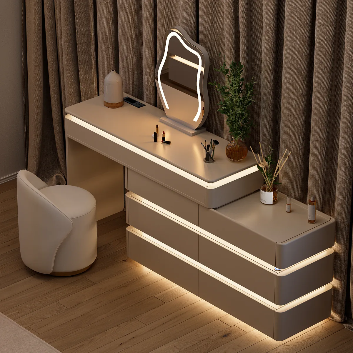 47" Smart Makeup Vanity Retractable Dressing Table with Mirror & Lights — image 2