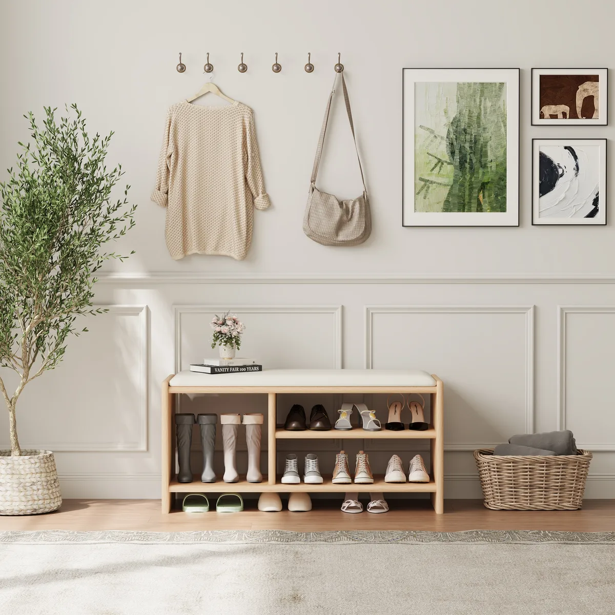 Modern Leather Upholstered Entryway Bench Shoe Storage — image 14