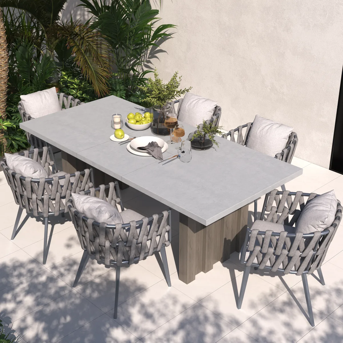 11 Pieces Gray Aluminum Outdoor Patio Dining Set with Extendable Table and Woven Armchai — image 12