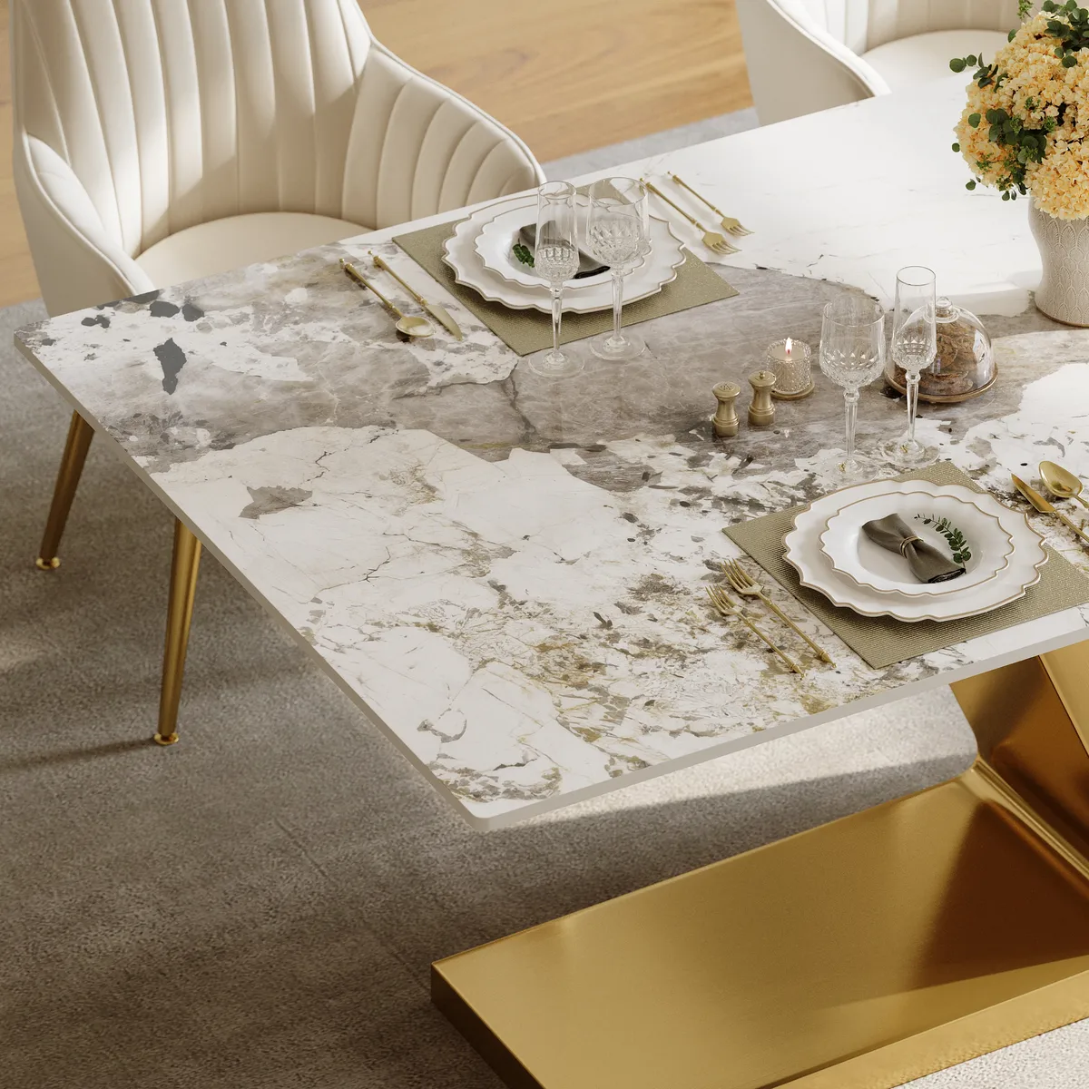 78.7-94.5" Modern Extendable Sintered Stone Dining Table Seats 6-10 People — image 19