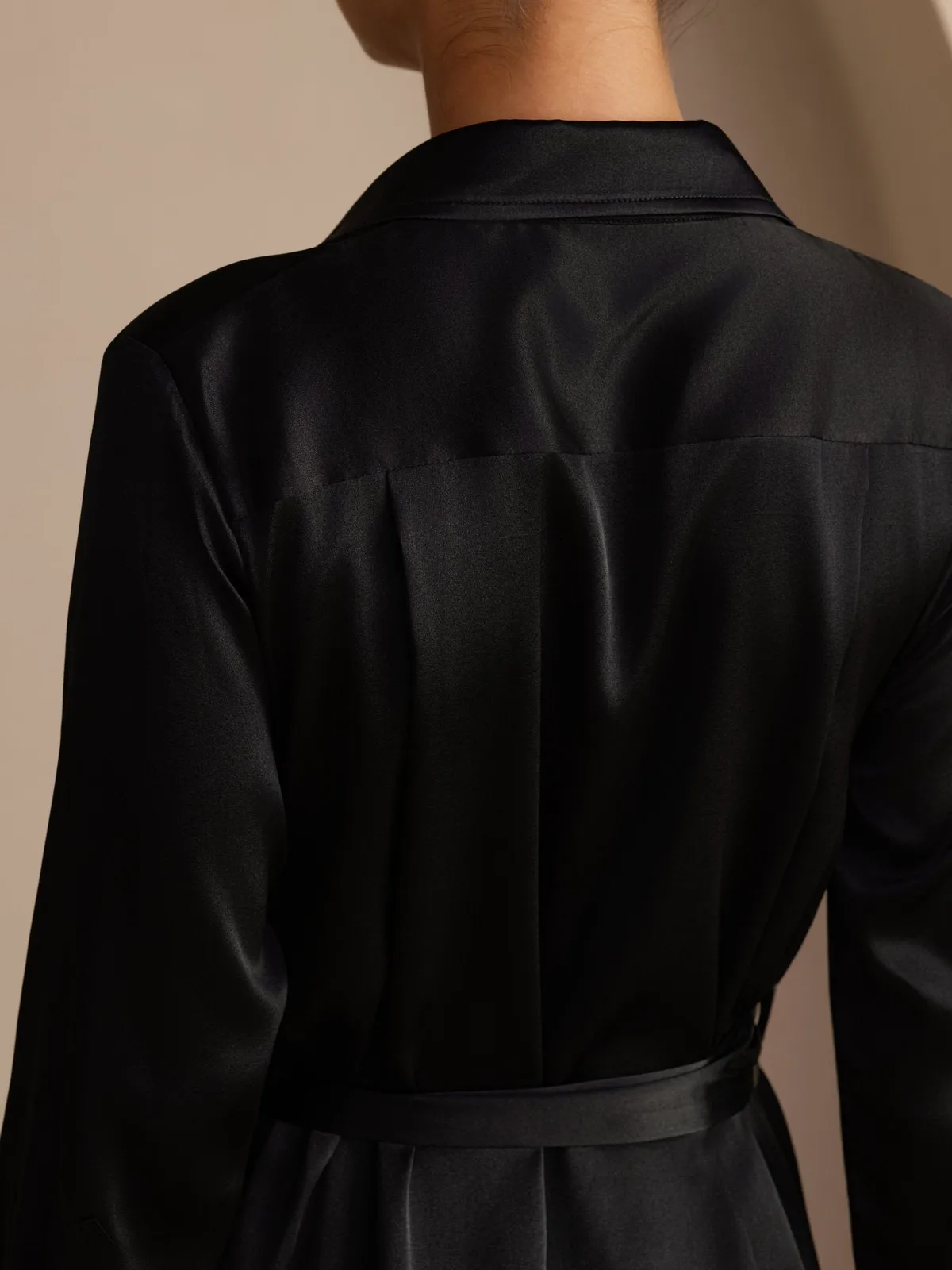 19Momme Silk Long Sleeve Belted Shirt Dress With Side Pockets — image 4