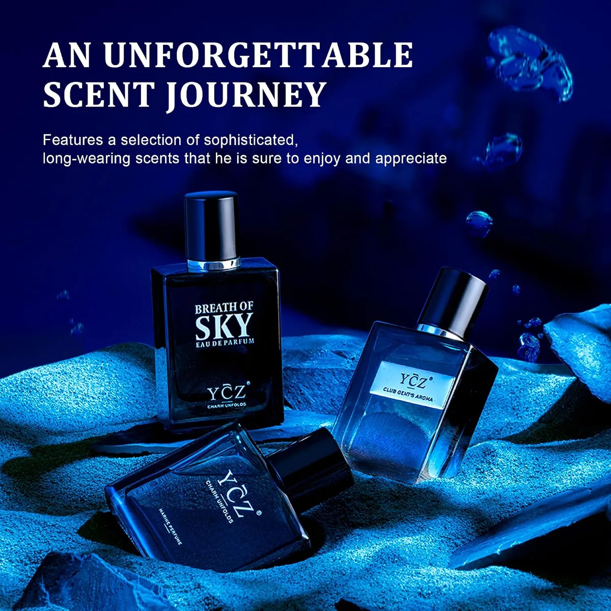 3 Pack Men's Cologne Gift Set, Ocean Sky Club, 1.7 Fl Oz Each Woody Citrus Cologne, Long Lasting Perfume, Ginger, Mint, Lemon, Cedarwood, Gift Box, Daily, Office. — image 2