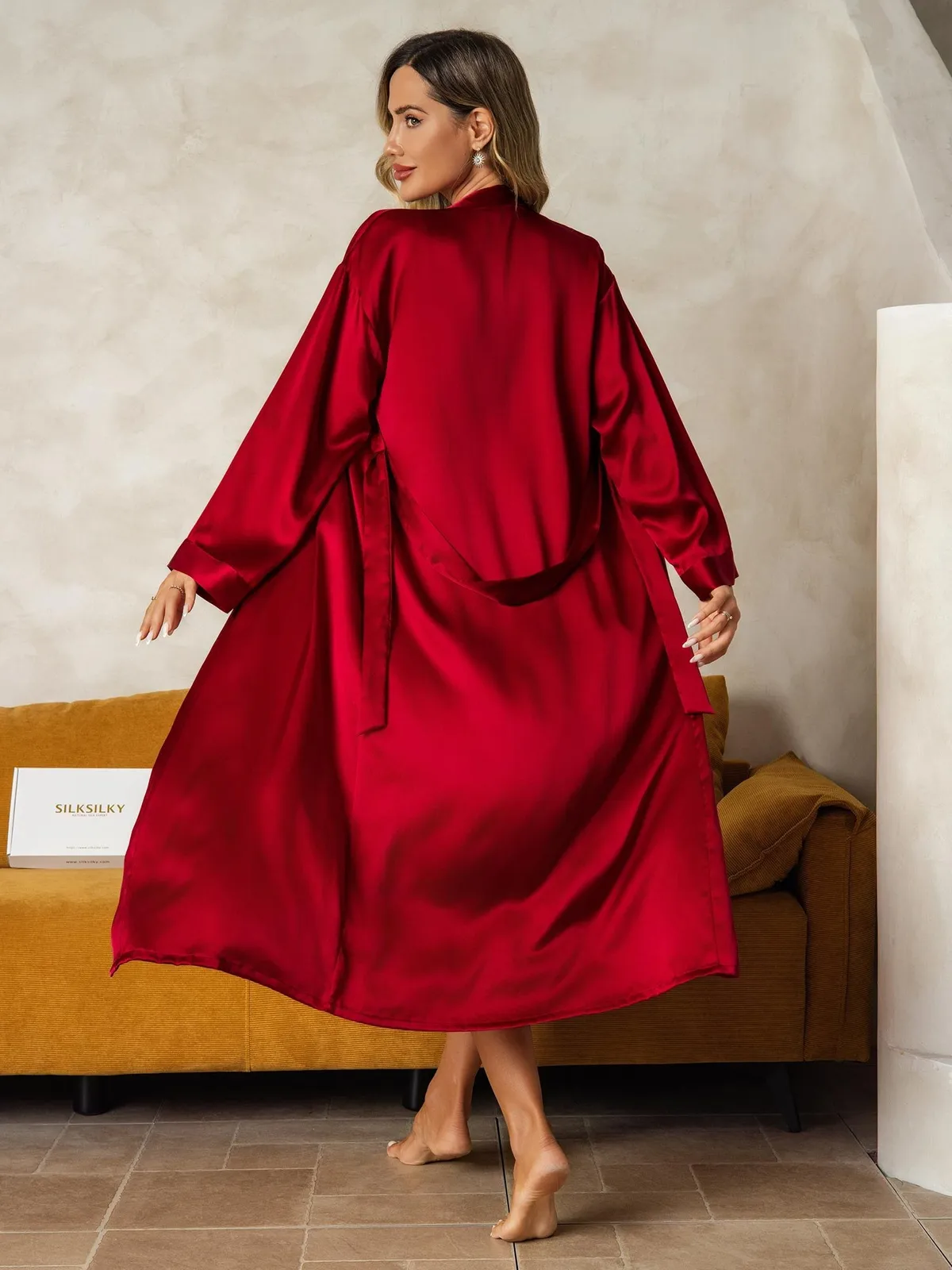 100% Mulberry Silk V-Neck Midi Nightgown & Robe Set — image 3