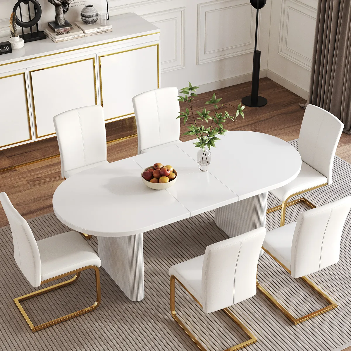 Japandi 79"-94" Oval Extendable Black Dining Table Butterfly Leaf 6-8 Seater — image 3