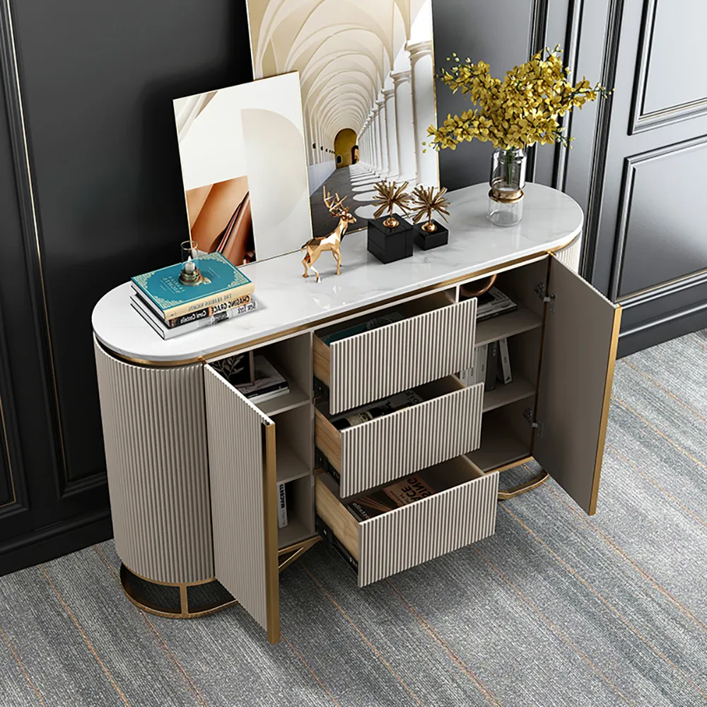 Modern Buffet Faux Marble Top Modern Sideboard with Stainless Steel Base — image 3