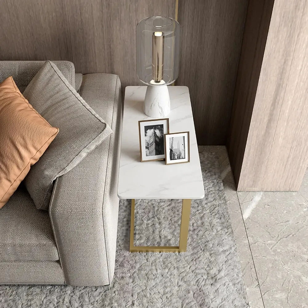 White End Table with Sintered Stone Tabletop Modern Rectangular Side Table — image 2
