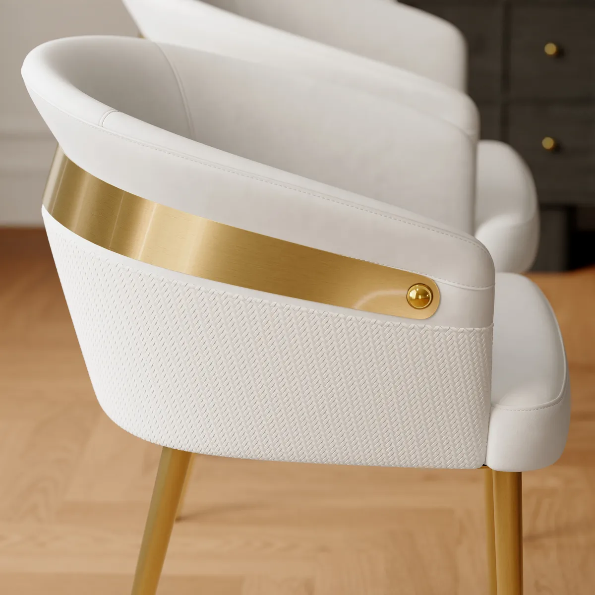 Modern Black PU Leather Dining Chair Curved Back with Gold Legs — image 6