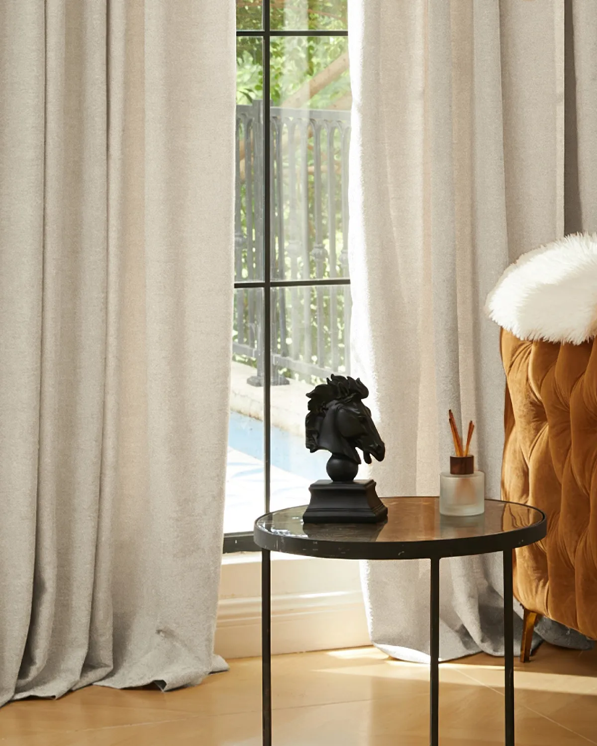 Ambient 35 x 107 Inch Triple French Pinch Pleat Cream Linen Jacquard Curtain — image 3