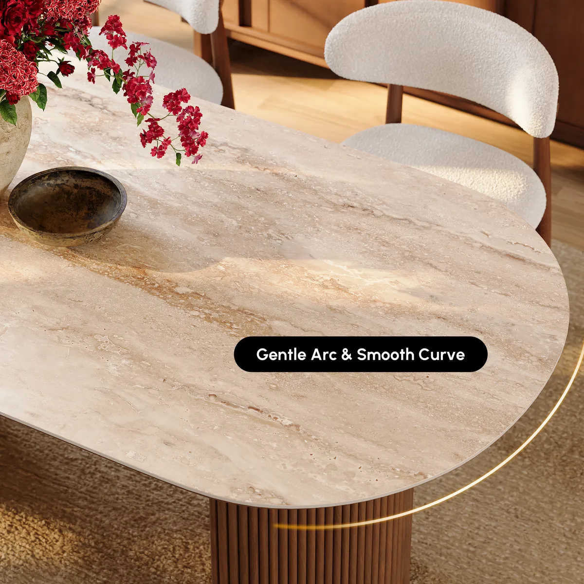 Dining Set 71" Faux Travertine Oval Dining Table with 6 Chairs — image 8
