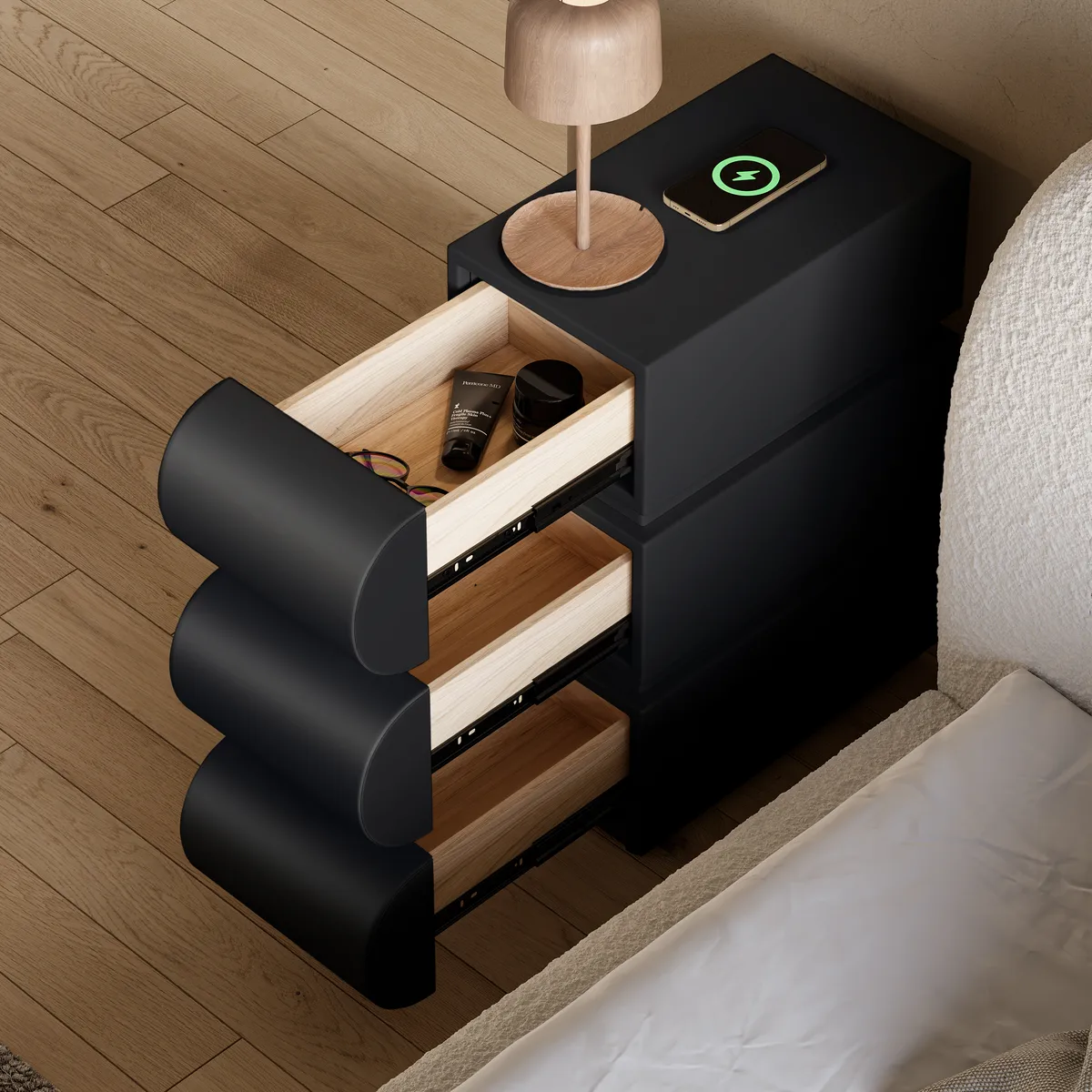 Narrow Humply Leather 3-Drawer Smart Nightstand with Sintered Stone Top — image 26