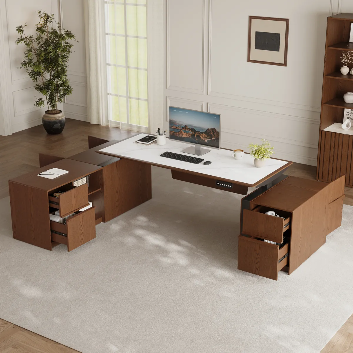 Modern 71" Modular Executive Standing Desk with Storage, Power Access & Memory Control — image 7
