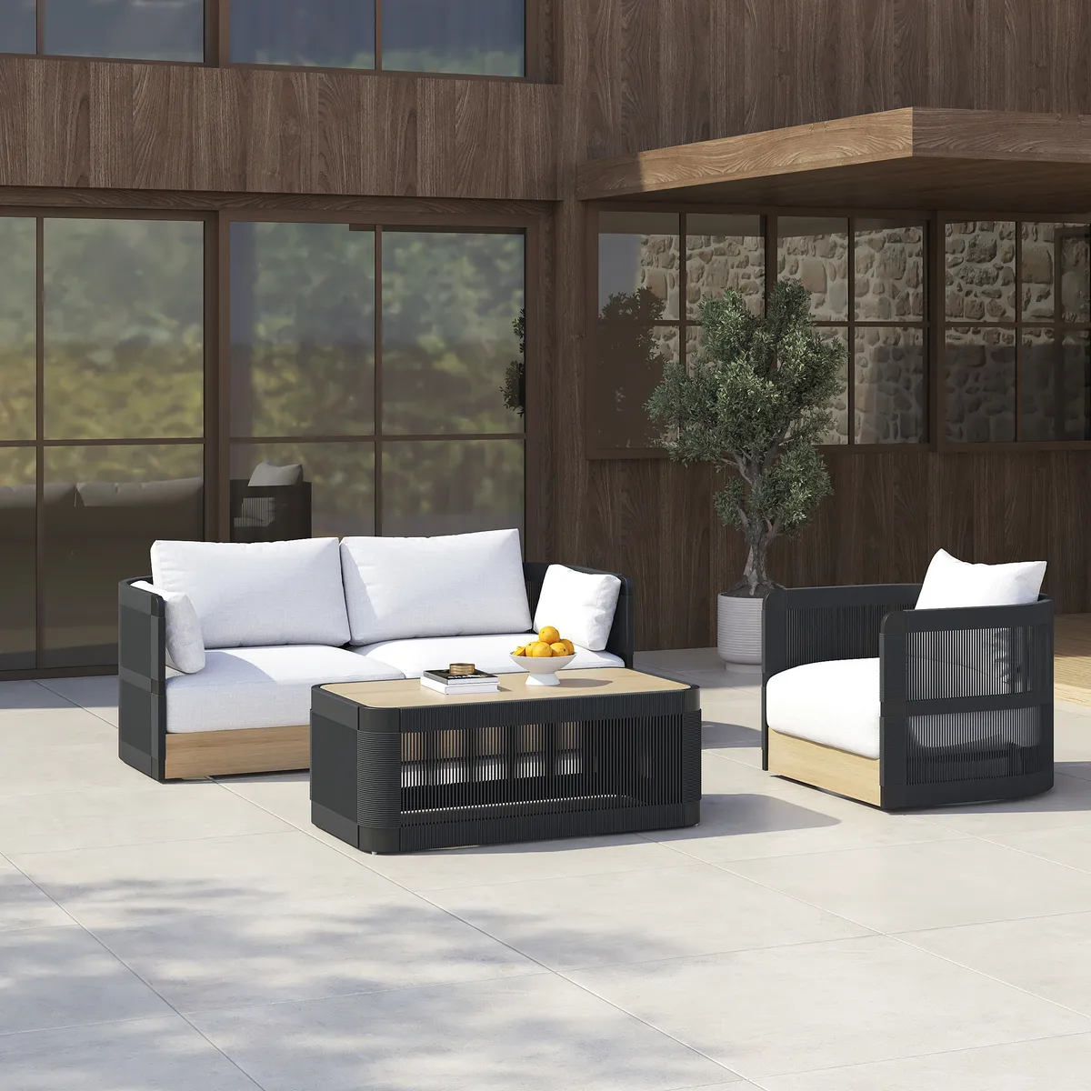 Costra Modern Aluminum & Rope Outdoor Swivel Sofa Set with Coffee Table & Cover — image 28