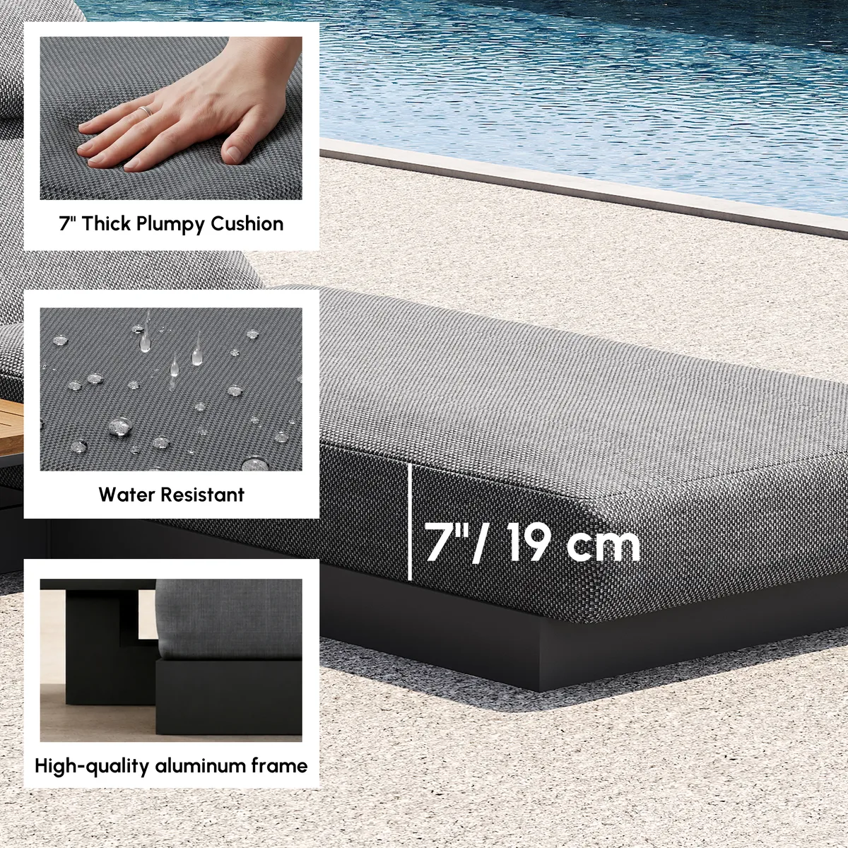 Tevara Single Outdoor Teak & Aluminum Adjustable Chaise Lounge with Black Cover — image 7