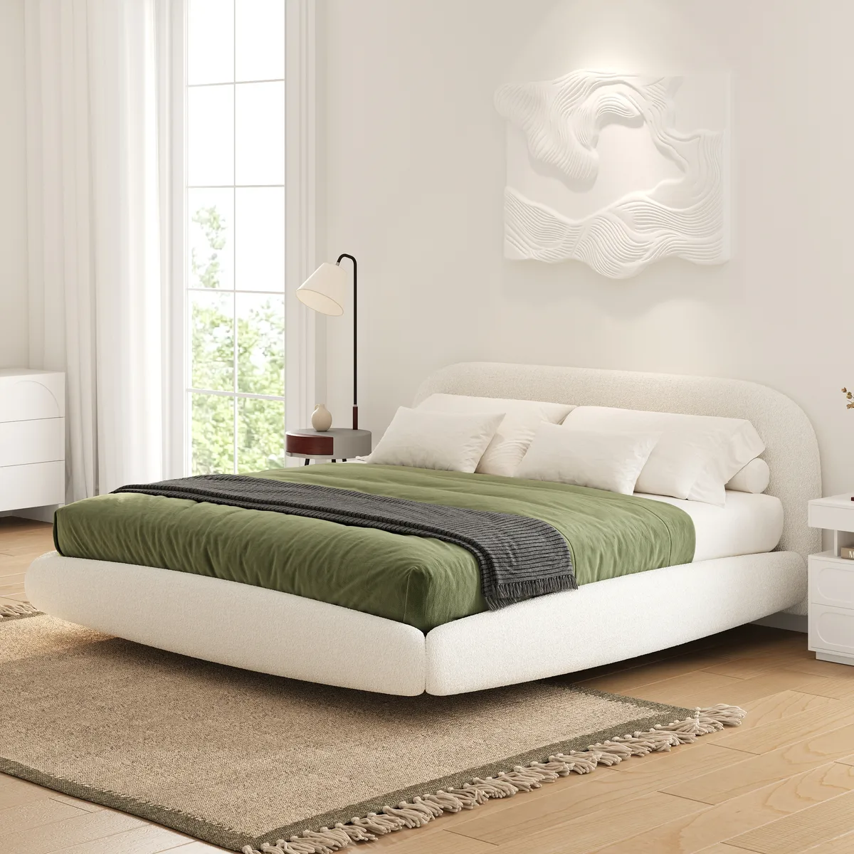 King Size Boucle Upholstered Floating Bed Frame with Light — image 9
