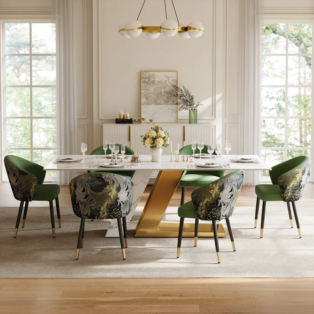 Modern Velvet Dining Chairs Upholstered Blue Dining Room Chairs with Arm — image 5