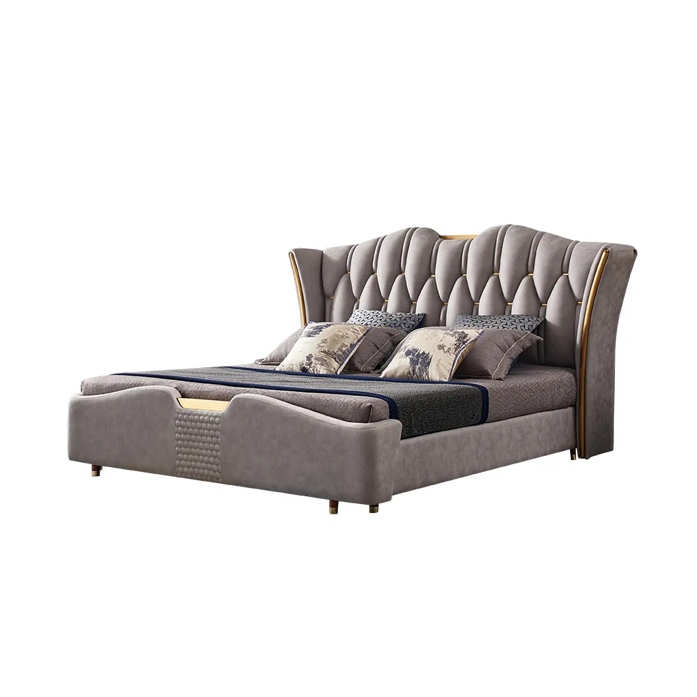 King Size Upholstered Leather Bed Frame with Tufted Wingback Headboard — image 15