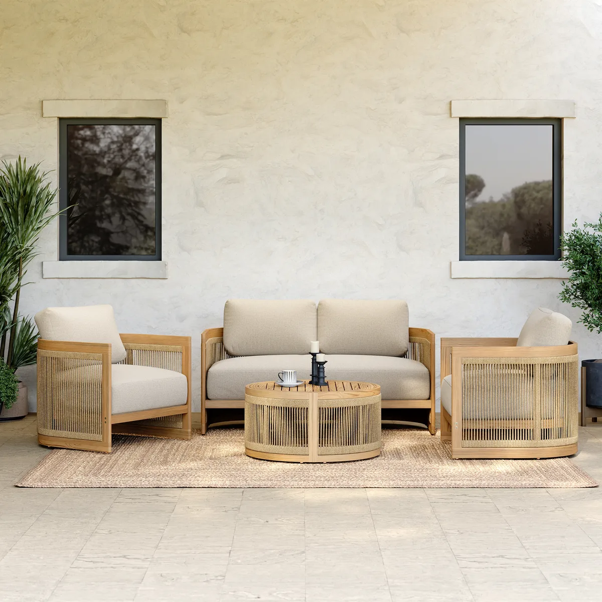 4-Piece Outdoor Teak & Rope Weave Sofa Set with Coffee Table — image 10