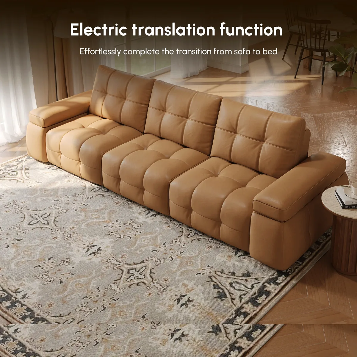 95" 2-Seater Genuine Leather Power Convertible Sleeper Sofa with Adjustable Armrests — image 9