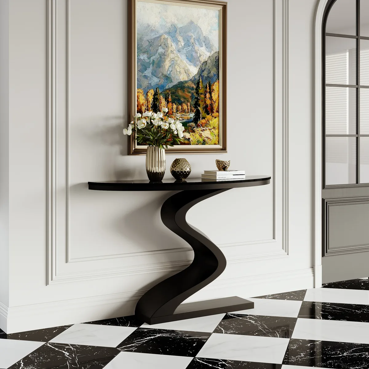 Curved Console Table with Sintered Stone Top Half Moon Shape Entryway Furniture — image 4