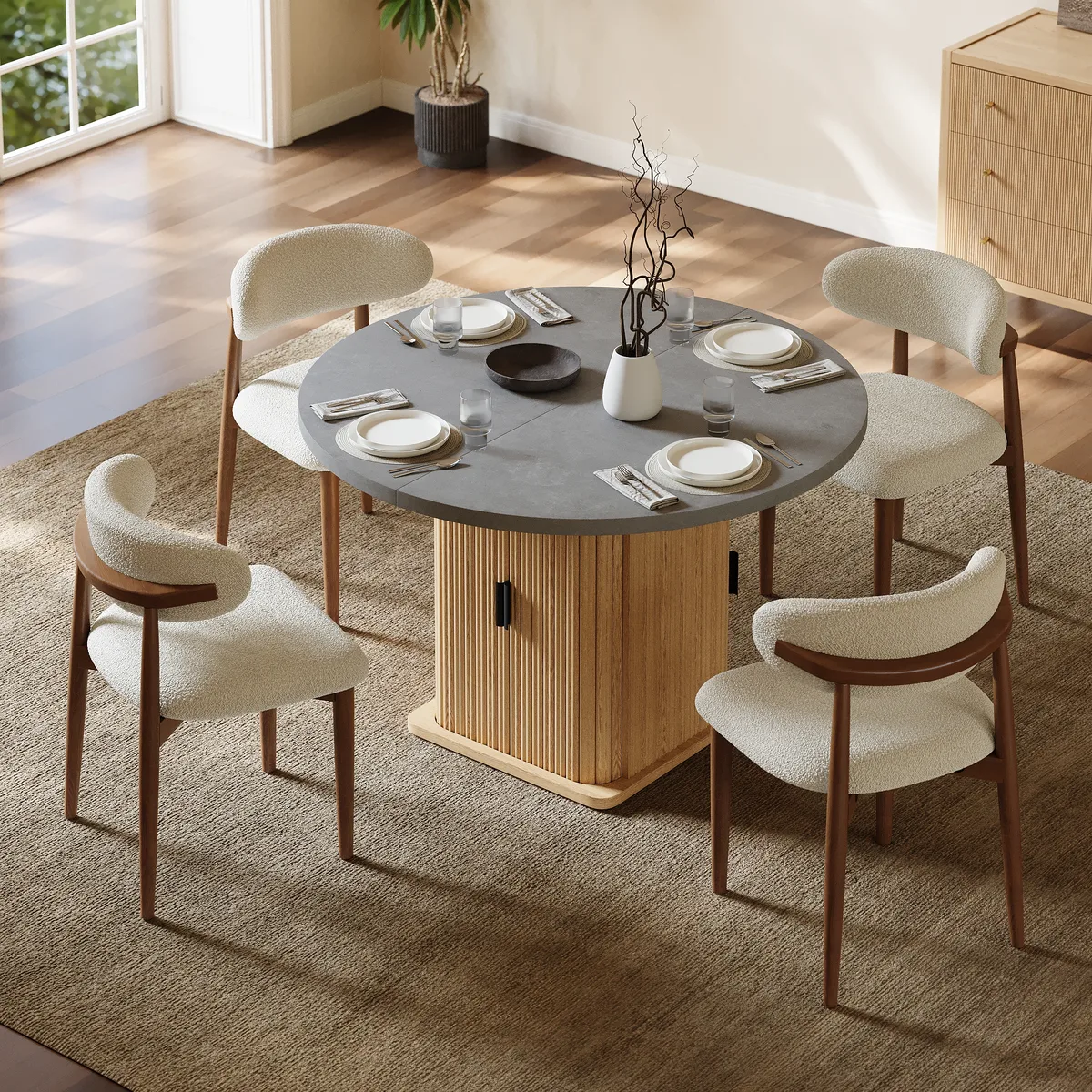 47"-63" Gray Extendable Dining Table Set