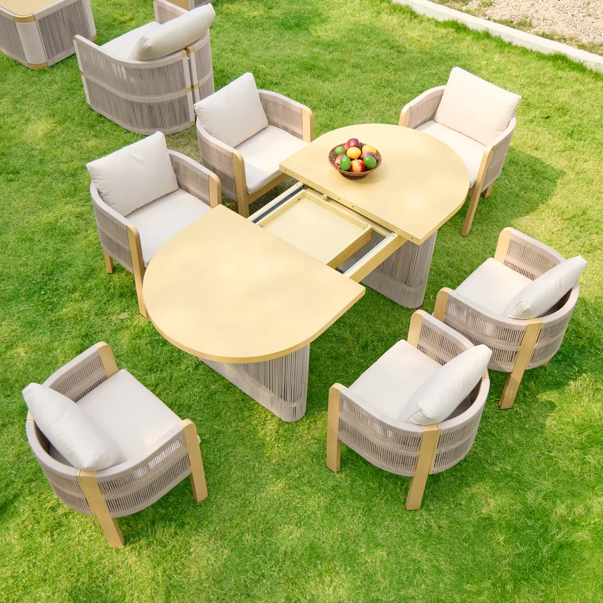 Costra 9-Piece Outdoor Rope & Aluminum Extendable Dining Set with 8 Chairs — image 10