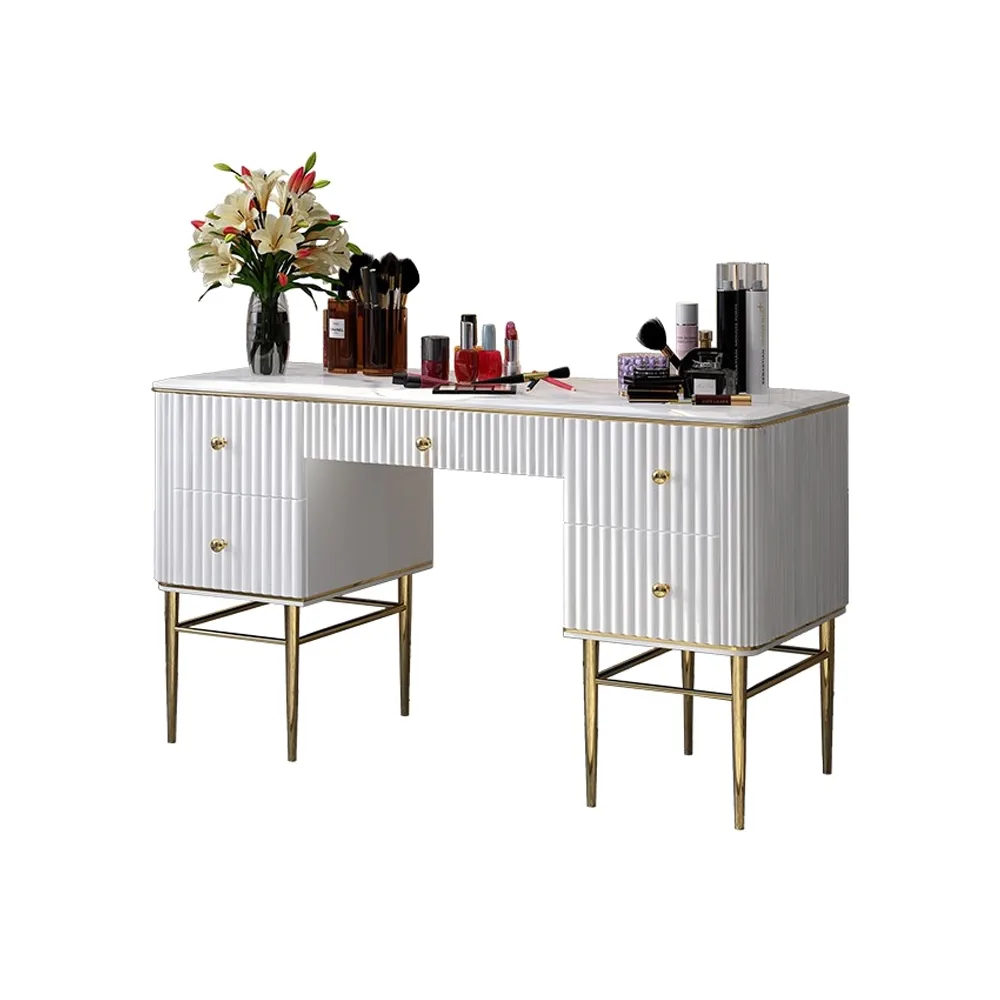 Bline White Makeup Vanity Table Marble Dressing Table with Drawers Gold Stainless Steel — image 7