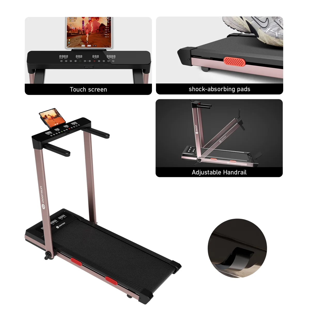 Z10 Pro Muse Type 2 in 1 Foldable Treadmill with Remote Control, 12% Auto Incline, Rose — image 3