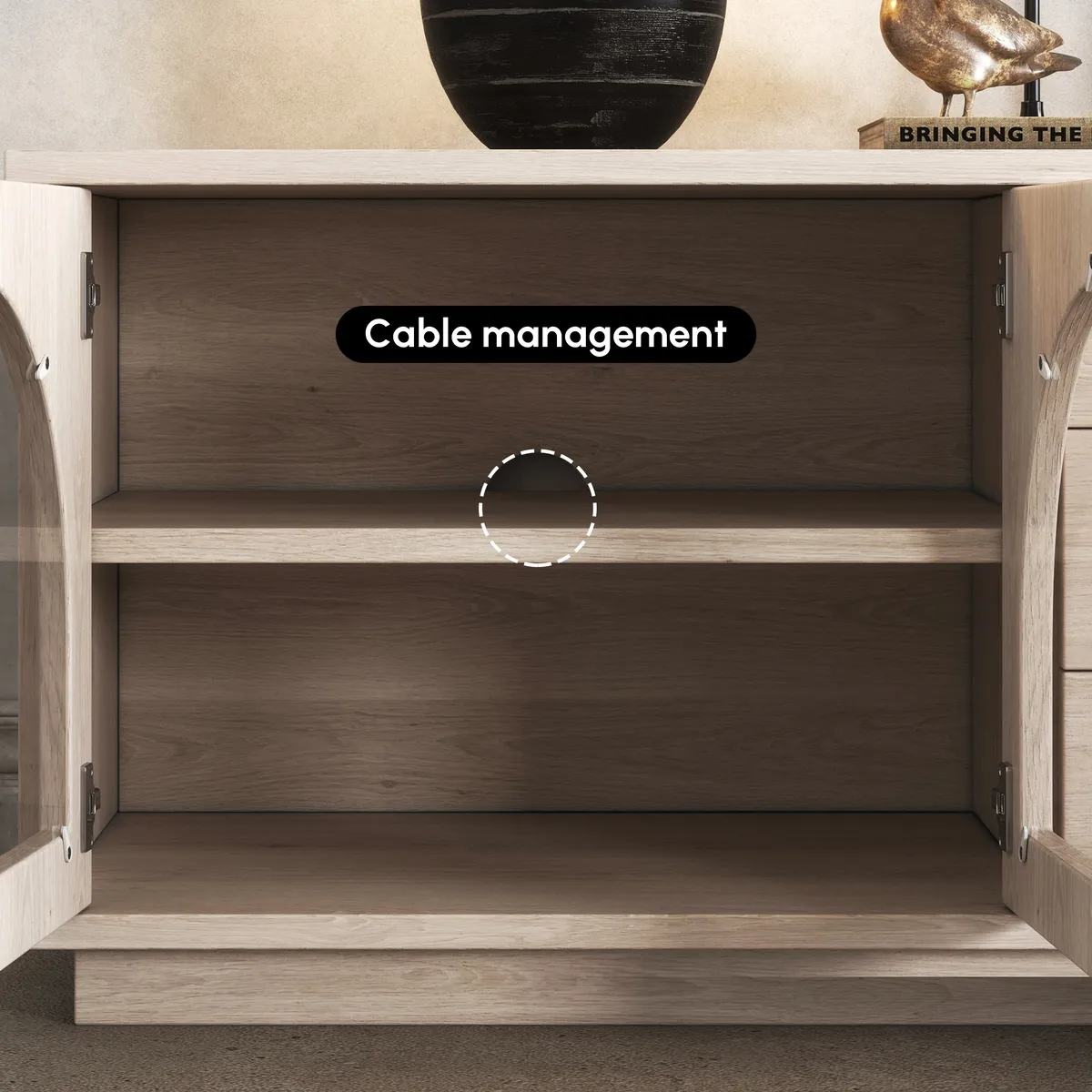 Arune 72" Arched Glass Doors Smoked Brown TV Stand with Storage and LED — image 21