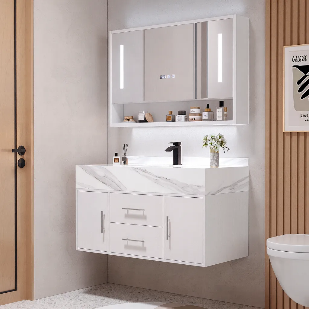 39.3" Walnut Bathroom Vanity & LED Medicine Cabinet Set — image 21