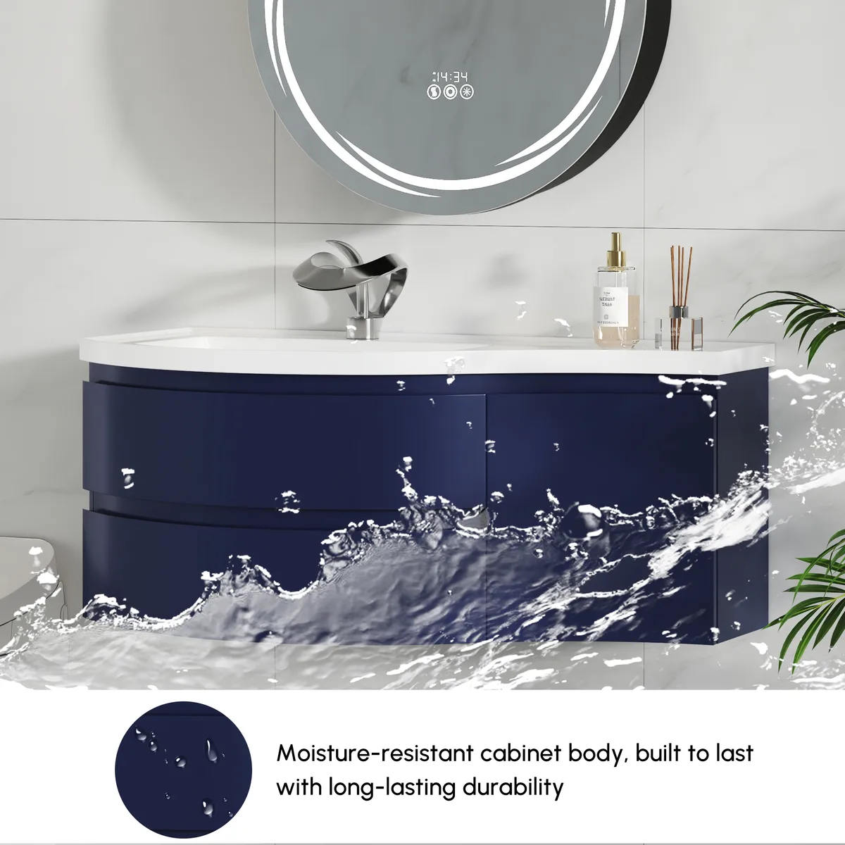 35" Floating Curved Bathroom Vanity Half-Circle Bathroom Cabinet — image 29