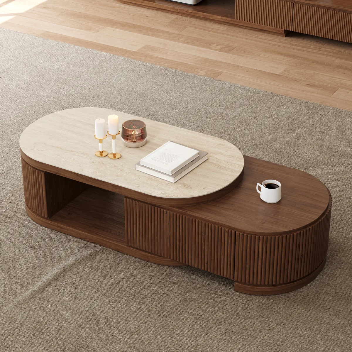 Velar 47"-67" Extendable Coffee Table with Sintered Stone Top and Storage — image 6