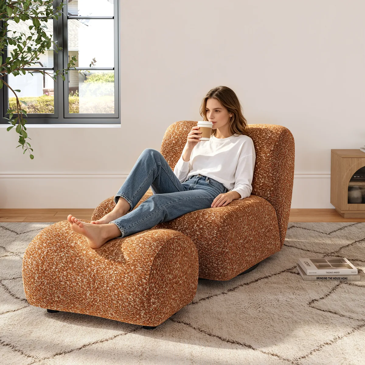 Modern 17" Performance Boucle Swivel Slipper Accent Chair — image 5