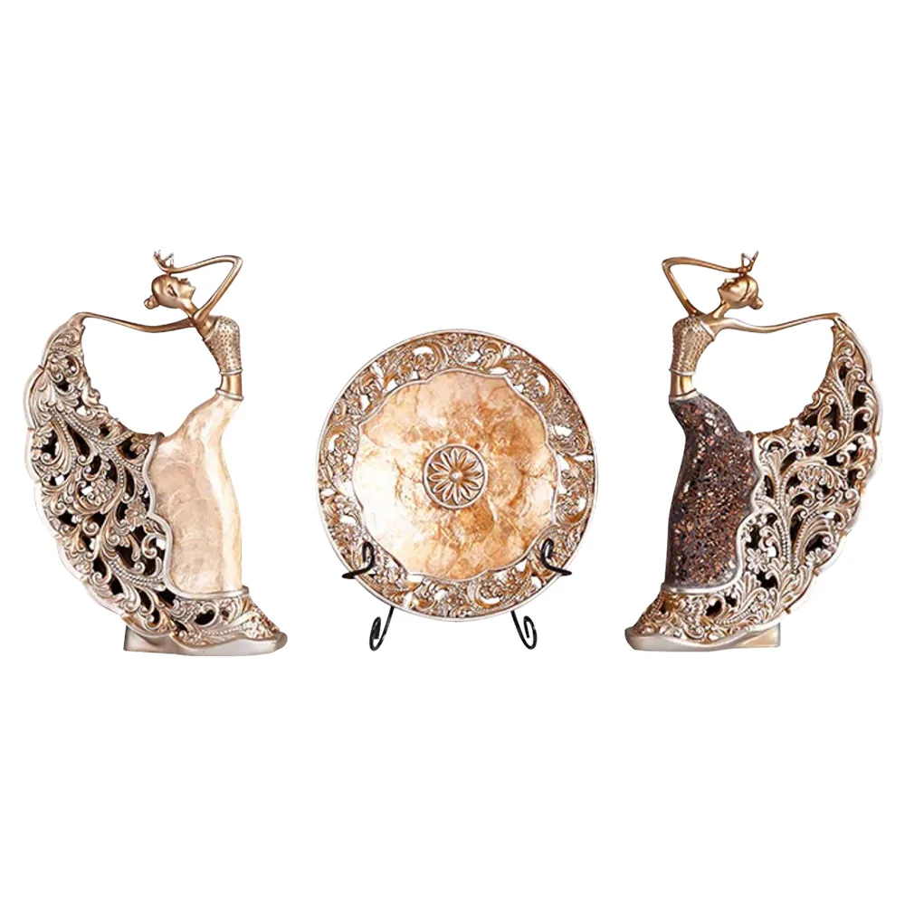 3-Piece Figurine Set – Gold-Toned Dancer Sculptures with Shell Accents — image 5