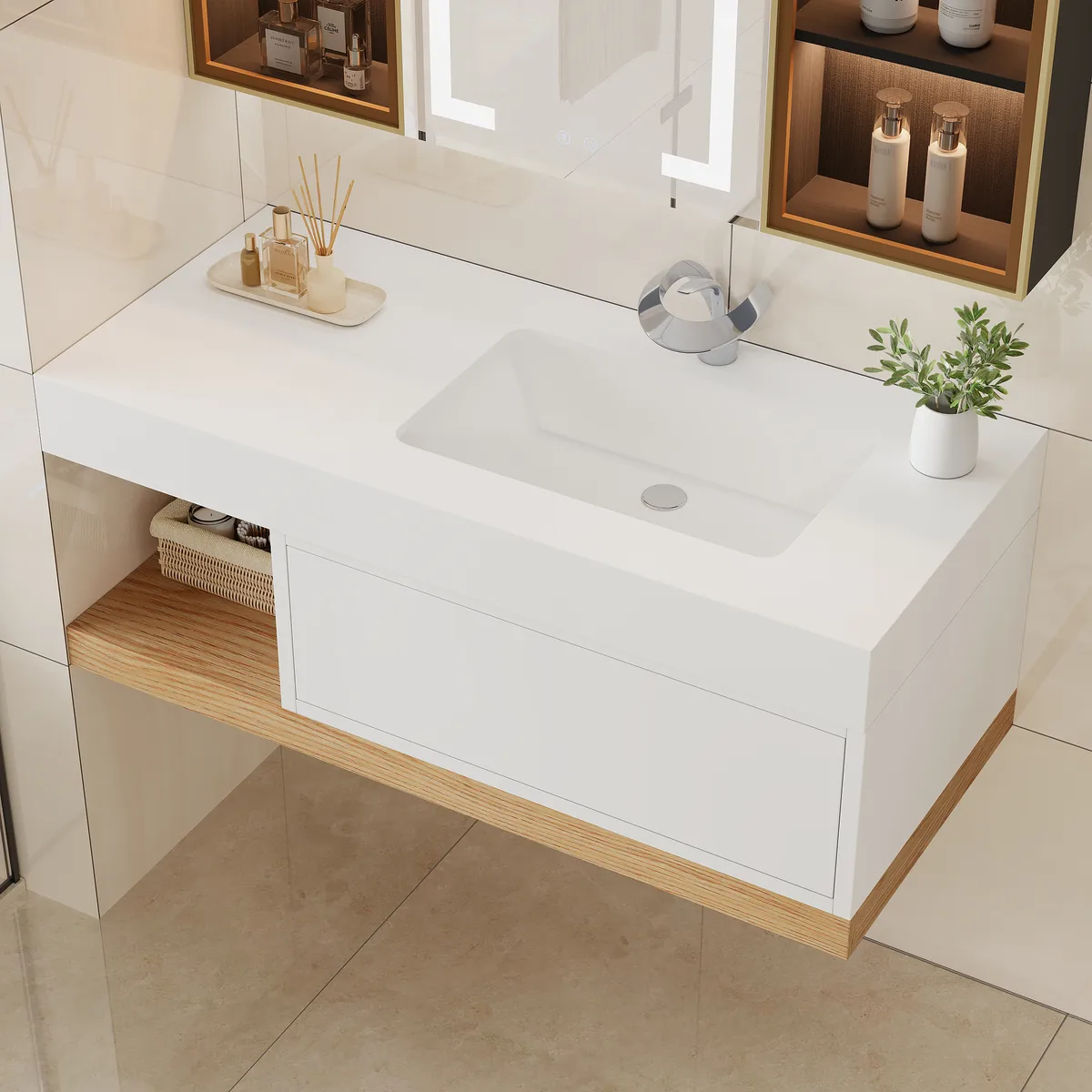 39" Modern Floating Bathroom Vanity White & Natural with Sink — image 12