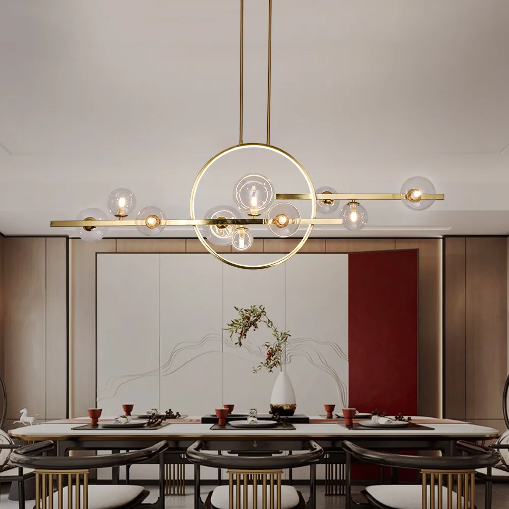 Bubi 10-Light Gold Modern Kitchen Island Light for Dining Room with Glass Globe Shade — image 6