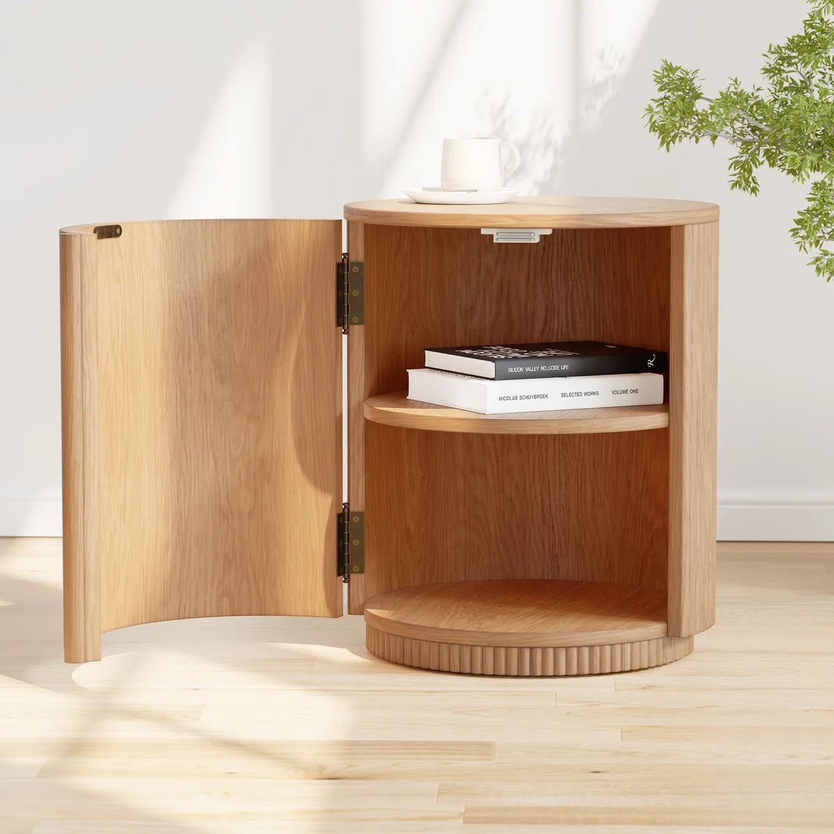 Round Fluted Side Table with Storage — image 6
