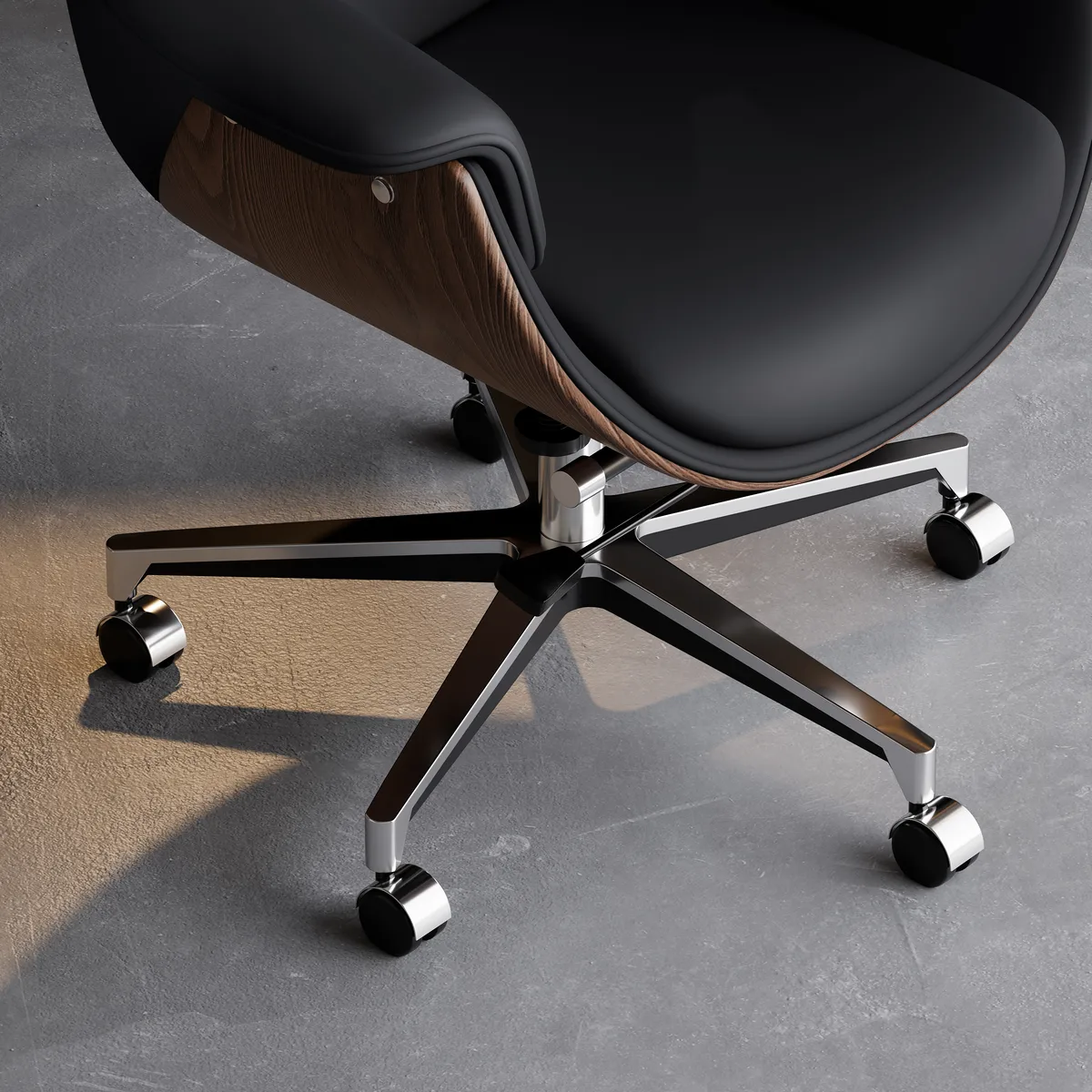 Black Leather Modern Home Office Chair Upholstered High Back Desk Chair Wood Grain Frame — image 10