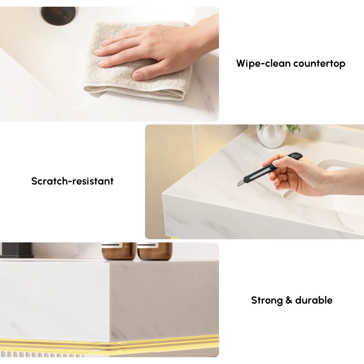 39.4" Wall-Mounted Bathroom Vanity with Sintered Stone Top, LED Sensor Light — image 8