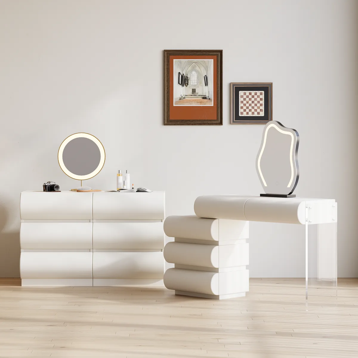 Bedroom Dresser & Vanity Desk Set 6-Drawer Dresser Chest & White Makeup Vanity Set — image 2