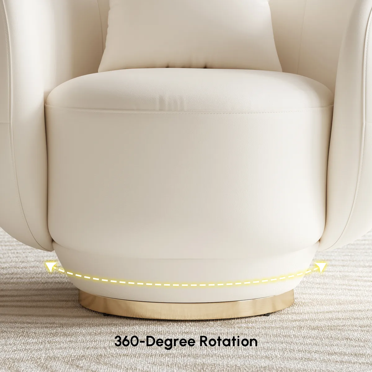 Swivel Barrel Accent Chair Faux Leather Armchair for Living Room in Warm White (35" Wide) — image 4
